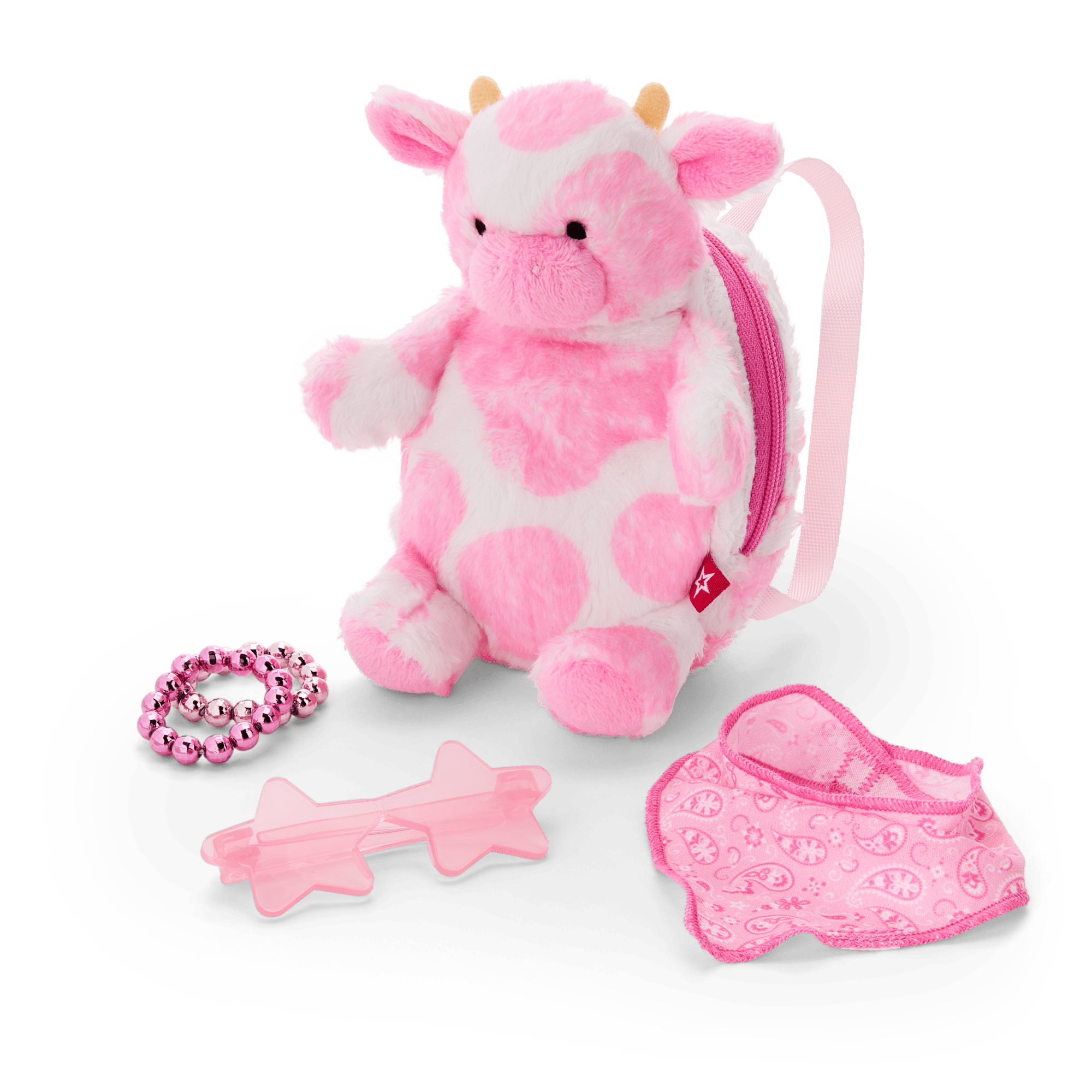 Pink Spotted Cow Backpack & Accessory Set for 18-inch Dolls